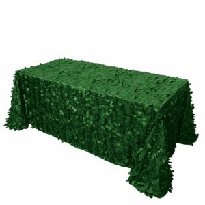 Rosette & Petals |  90″x132″ Green Leaf Petal Taffeta Seamless Rectangle Tablecloth for 6 Foot Table With Floor-Length Drop