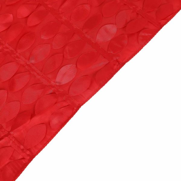 Rosette & Petals |  90″x132″ Red 3D Leaf Petal Taffeta Fabric Seamless Rectangle Tablecloth for 6 Foot Table With Floor-Length Drop