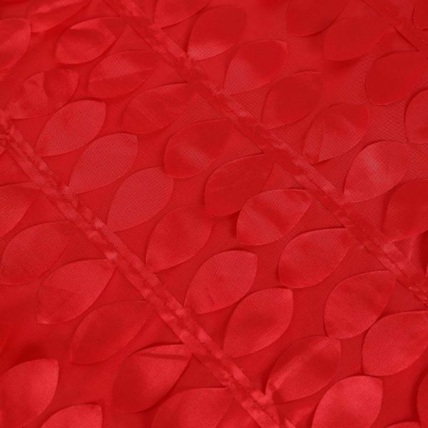 Rosette & Petals |  90″x132″ Red 3D Leaf Petal Taffeta Fabric Seamless Rectangle Tablecloth for 6 Foot Table With Floor-Length Drop