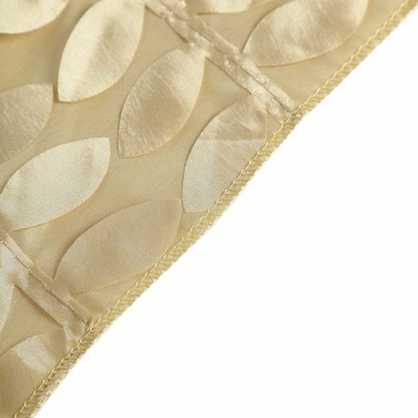 Rosette & Petals |  90″x156″ Champagne 3D Leaf Petal Taffeta Fabric Seamless Rectangle Tablecloth for 8 Foot Table With Floor-Length Drop