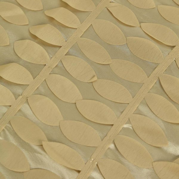 Rosette & Petals |  90″x156″ Champagne 3D Leaf Petal Taffeta Fabric Seamless Rectangle Tablecloth for 8 Foot Table With Floor-Length Drop