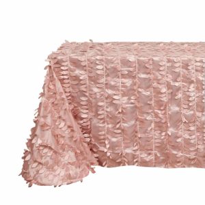 Rosette & Petals |  90″x156″ Dusty Rose 3D Leaf Petal Taffeta Fabric Seamless Rectangle Tablecloth for 8 Foot Table With Floor-Length Drop