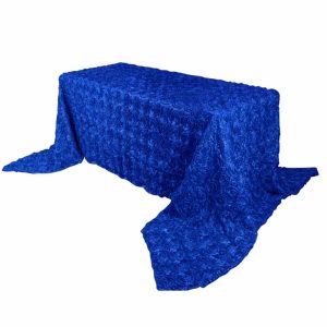 Rosette & Petals |  90″x156″ Royal Blue Seamless Grandiose Rosette 3D Satin Rectangle Tablecloth