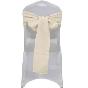 Rustic & Cheesecloth Sashes |  5 Pack 6″x108″ Beige Linen Chair Sashes, Slubby Textured Wrinkle Resistant Sashes