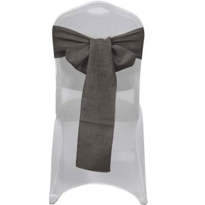 Rustic & Cheesecloth Sashes |  5 Pack 6″x108″ Charcoal Gray Linen Chair Sashes, Slubby Textured Wrinkle Resistant Sashes