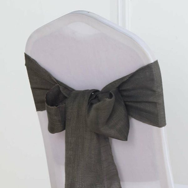 Rustic & Cheesecloth Sashes |  5 Pack 6″x108″ Charcoal Gray Linen Chair Sashes, Slubby Textured Wrinkle Resistant Sashes