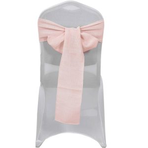 Rustic & Cheesecloth Sashes |  5 Pack 6″x108″ Linen Chair Sashes, Slubby Textured Wrinkle Resistant Sashes – Blush