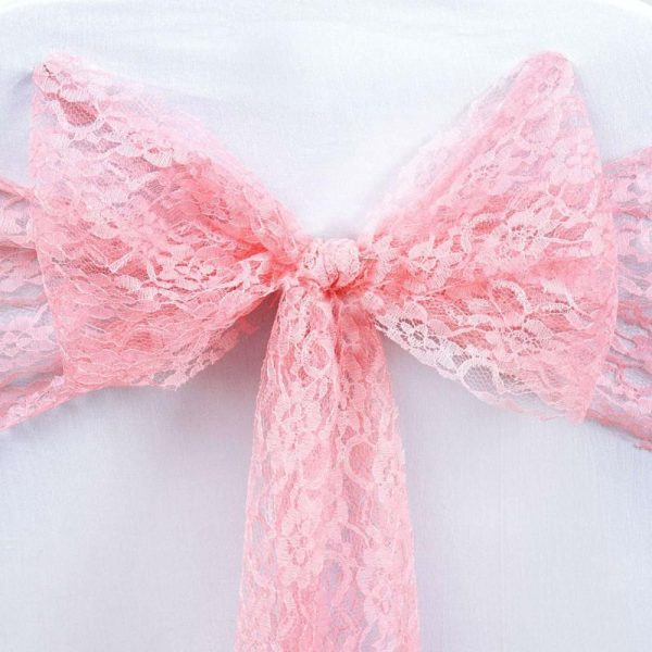 Rustic & Cheesecloth Sashes |  5 Pack 6″x108″ Rose Quartz Floral Lace Chair Sashes