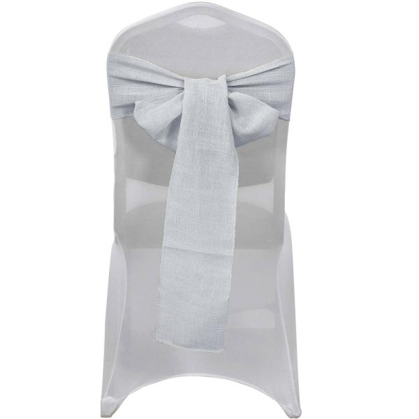 Rustic & Cheesecloth Sashes |  5 Pack 6″x108″ Silver Linen Chair Sashes, Slubby Textured Wrinkle Resistant Sashes