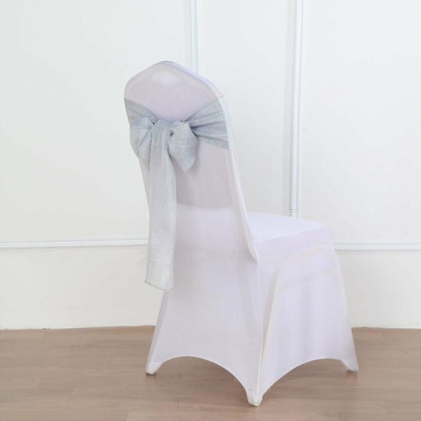 Rustic & Cheesecloth Sashes |  5 Pack 6″x108″ Silver Linen Chair Sashes, Slubby Textured Wrinkle Resistant Sashes