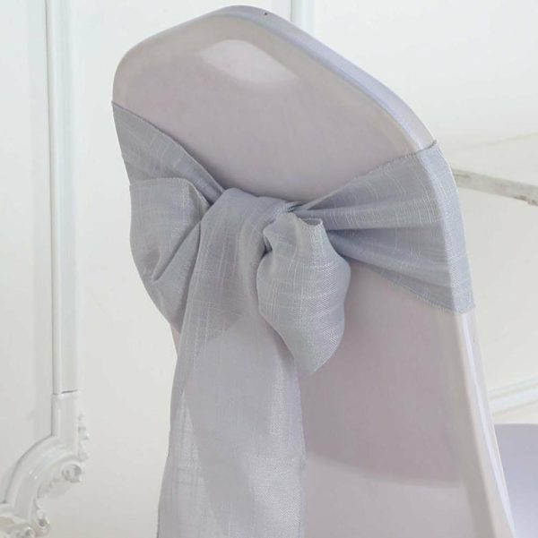 Rustic & Cheesecloth Sashes |  5 Pack 6″x108″ Silver Linen Chair Sashes, Slubby Textured Wrinkle Resistant Sashes