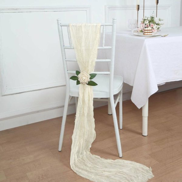 Rustic & Cheesecloth Sashes |  5 Pack Cream Gauze Cheesecloth Boho Chair Sashes – 16″ x 88″