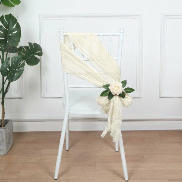 Rustic & Cheesecloth Sashes |  5 Pack Cream Gauze Cheesecloth Boho Chair Sashes – 16″ x 88″