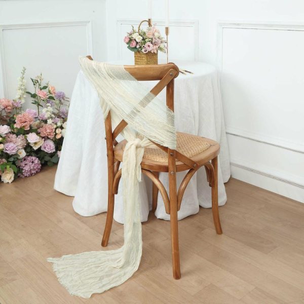 Rustic & Cheesecloth Sashes |  5 Pack Cream Gauze Cheesecloth Boho Chair Sashes – 16″ x 88″