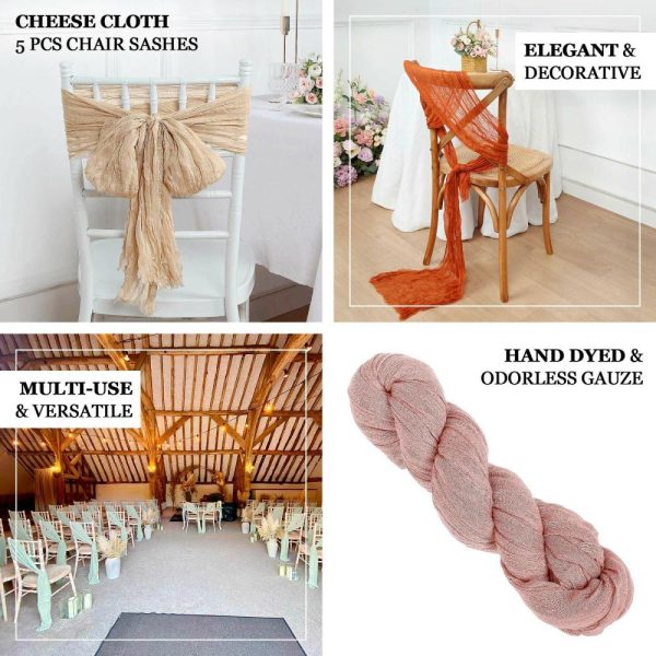 Rustic & Cheesecloth Sashes |  5 Pack Cream Gauze Cheesecloth Boho Chair Sashes – 16″ x 88″