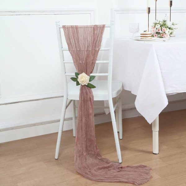 Rustic & Cheesecloth Sashes |  5 Pack Dusty Rose Gauze Cheesecloth Boho Chair Sashes – 16″ x 88″