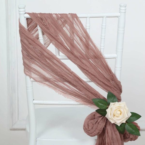 Rustic & Cheesecloth Sashes |  5 Pack Dusty Rose Gauze Cheesecloth Boho Chair Sashes – 16″ x 88″