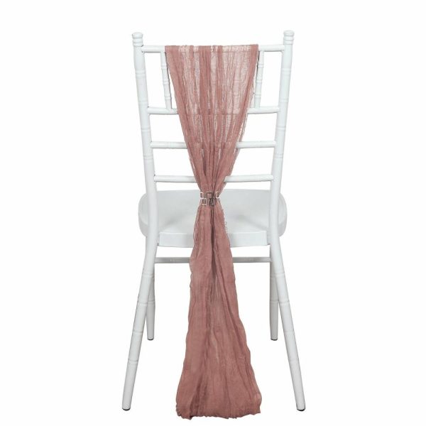 Rustic & Cheesecloth Sashes |  5 Pack Dusty Rose Gauze Cheesecloth Boho Chair Sashes – 16″ x 88″