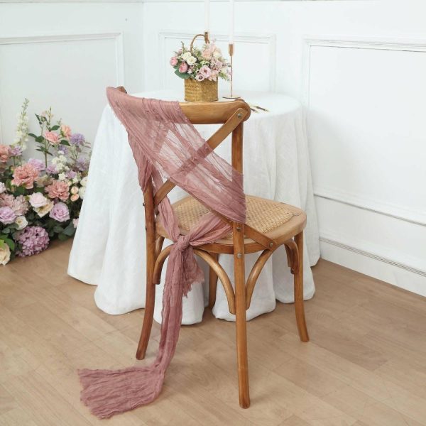 Rustic & Cheesecloth Sashes |  5 Pack Dusty Rose Gauze Cheesecloth Boho Chair Sashes – 16″ x 88″