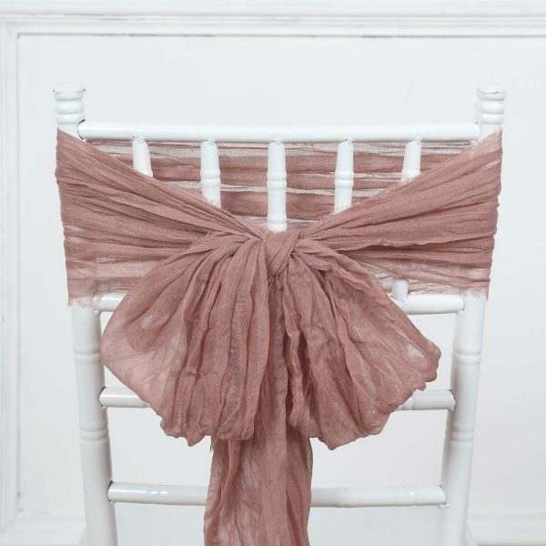 Rustic & Cheesecloth Sashes |  5 Pack Dusty Rose Gauze Cheesecloth Boho Chair Sashes – 16″ x 88″