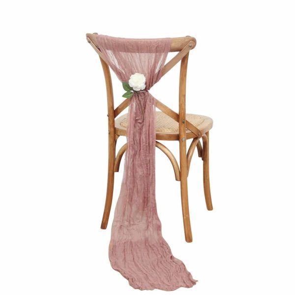 Rustic & Cheesecloth Sashes |  5 Pack Dusty Rose Gauze Cheesecloth Boho Chair Sashes – 16″ x 88″