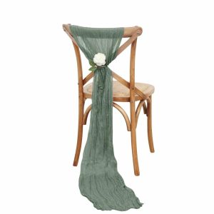 Rustic & Cheesecloth Sashes |  5 Pack Dusty Sage Green Gauze Cheesecloth Boho Chair Sashes – 16″ x 88″