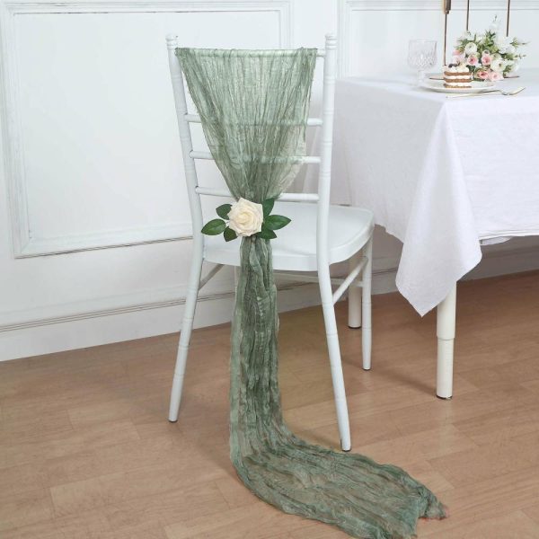 Rustic & Cheesecloth Sashes |  5 Pack Dusty Sage Green Gauze Cheesecloth Boho Chair Sashes – 16″ x 88″