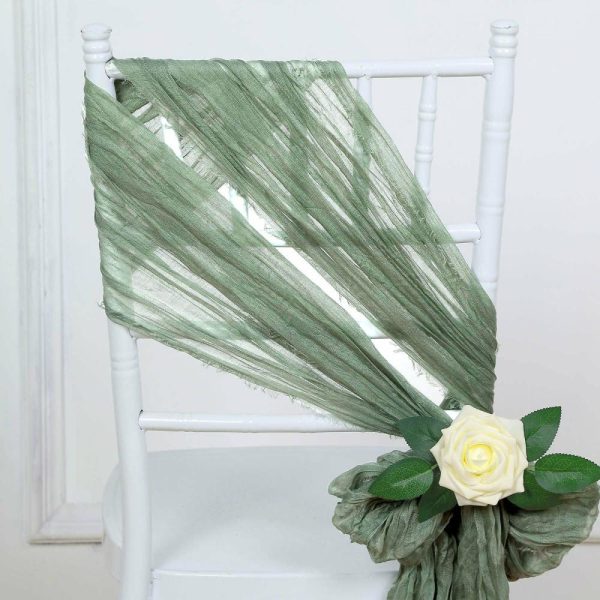 Rustic & Cheesecloth Sashes |  5 Pack Dusty Sage Green Gauze Cheesecloth Boho Chair Sashes – 16″ x 88″