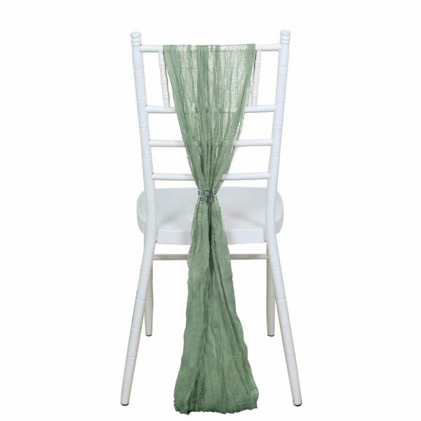 Rustic & Cheesecloth Sashes |  5 Pack Dusty Sage Green Gauze Cheesecloth Boho Chair Sashes – 16″ x 88″