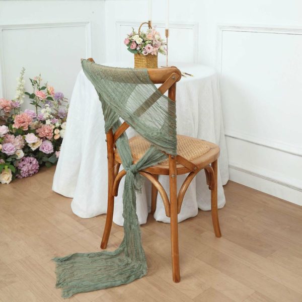 Rustic & Cheesecloth Sashes |  5 Pack Dusty Sage Green Gauze Cheesecloth Boho Chair Sashes – 16″ x 88″