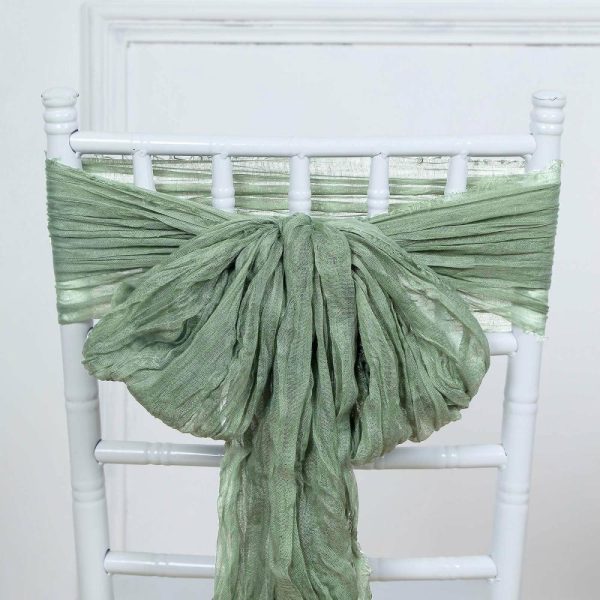 Rustic & Cheesecloth Sashes |  5 Pack Dusty Sage Green Gauze Cheesecloth Boho Chair Sashes – 16″ x 88″