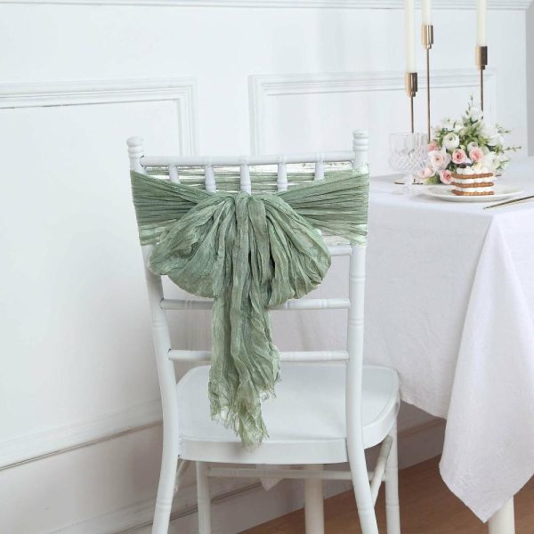 Rustic & Cheesecloth Sashes |  5 Pack Dusty Sage Green Gauze Cheesecloth Boho Chair Sashes – 16″ x 88″