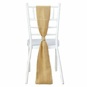 Rustic & Cheesecloth Sashes |  5 Pack Gold Jute Faux Burlap Chair Sashes, Boho Chic Linen Decor – 6″x108″