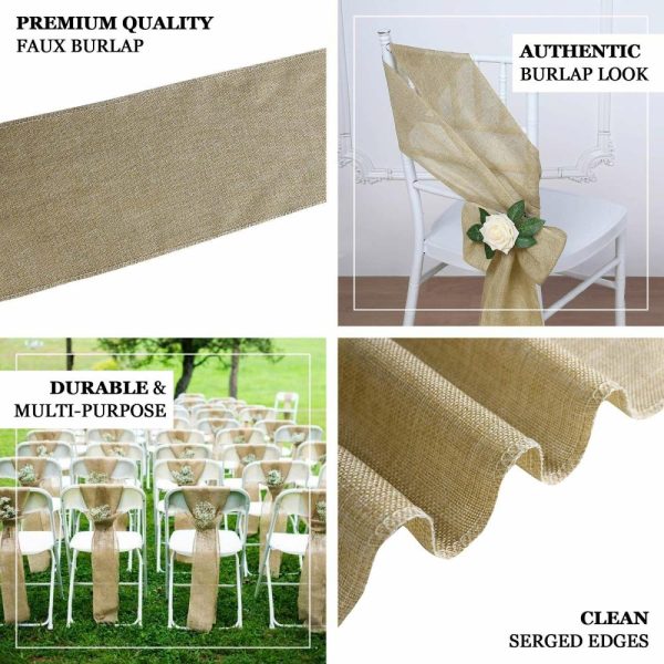 Rustic & Cheesecloth Sashes |  5 Pack Gold Jute Faux Burlap Chair Sashes, Boho Chic Linen Decor – 6″x108″