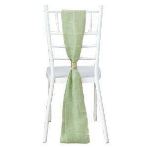 Rustic & Cheesecloth Sashes |  5 Pack Sage Green Jute Faux Burlap Chair Sashes, Boho Chic Linen Decor – 6″x108″