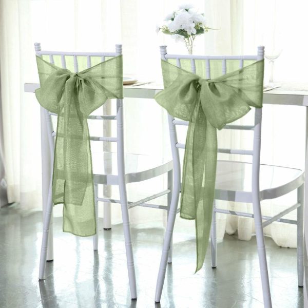 Rustic & Cheesecloth Sashes |  5 Pack Sage Green Jute Faux Burlap Chair Sashes, Boho Chic Linen Decor – 6″x108″