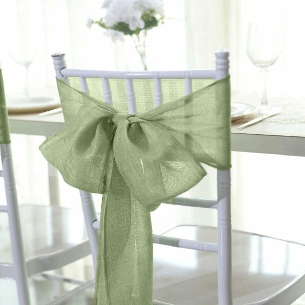 Rustic & Cheesecloth Sashes |  5 Pack Sage Green Jute Faux Burlap Chair Sashes, Boho Chic Linen Decor – 6″x108″