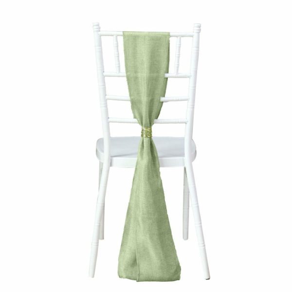 Rustic & Cheesecloth Sashes |  5 Pack Sage Green Jute Faux Burlap Chair Sashes, Boho Chic Linen Decor – 6″x108″