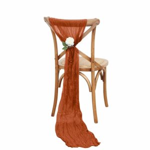 Rustic & Cheesecloth Sashes |  5 Pack Terracotta (Rust) Gauze Cheesecloth Boho Chair Sashes – 16″ x 88″