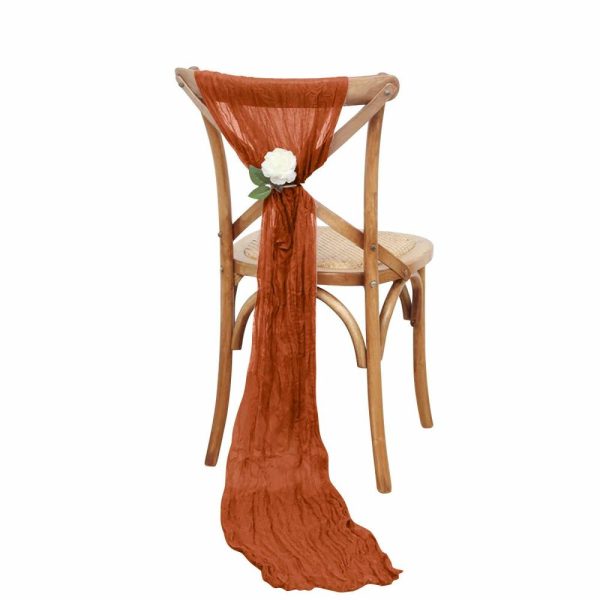 Rustic & Cheesecloth Sashes |  5 Pack Terracotta (Rust) Gauze Cheesecloth Boho Chair Sashes – 16″ x 88″