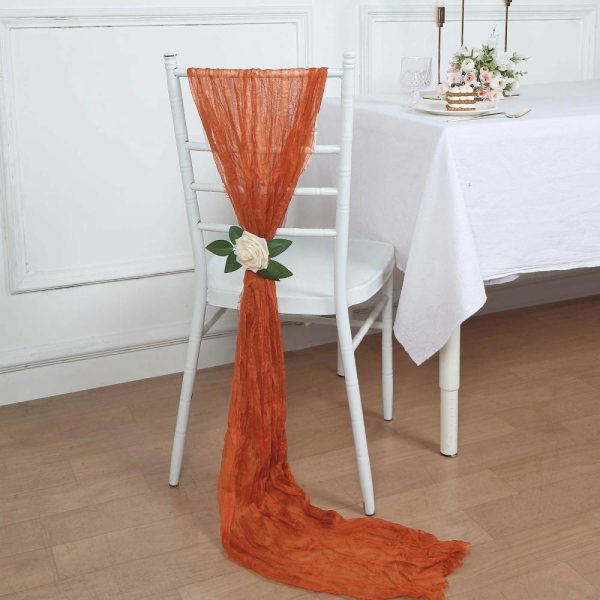 Rustic & Cheesecloth Sashes |  5 Pack Terracotta (Rust) Gauze Cheesecloth Boho Chair Sashes – 16″ x 88″