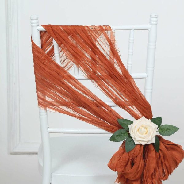 Rustic & Cheesecloth Sashes |  5 Pack Terracotta (Rust) Gauze Cheesecloth Boho Chair Sashes – 16″ x 88″