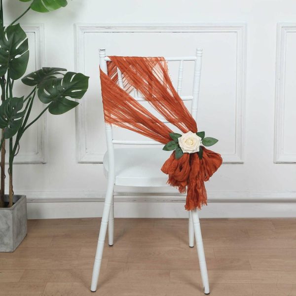 Rustic & Cheesecloth Sashes |  5 Pack Terracotta (Rust) Gauze Cheesecloth Boho Chair Sashes – 16″ x 88″