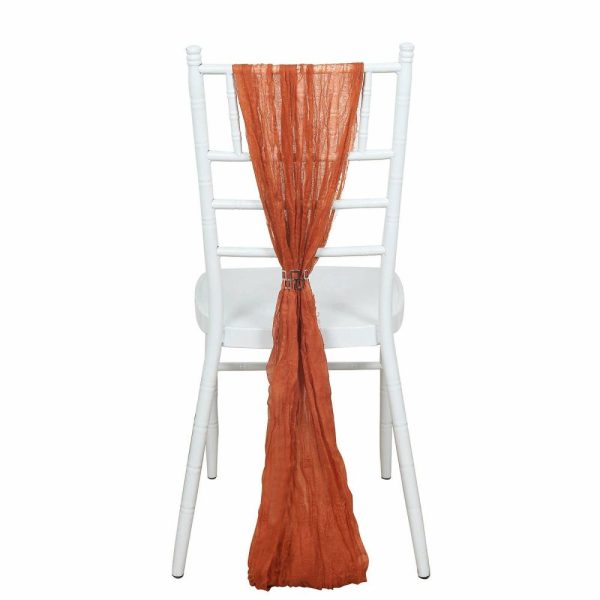 Rustic & Cheesecloth Sashes |  5 Pack Terracotta (Rust) Gauze Cheesecloth Boho Chair Sashes – 16″ x 88″