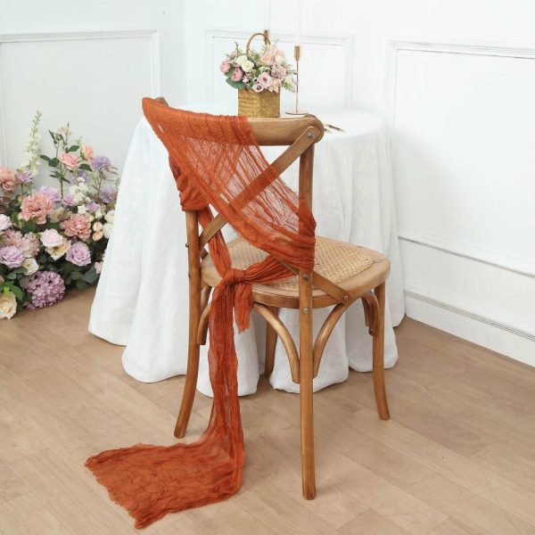 Rustic & Cheesecloth Sashes |  5 Pack Terracotta (Rust) Gauze Cheesecloth Boho Chair Sashes – 16″ x 88″