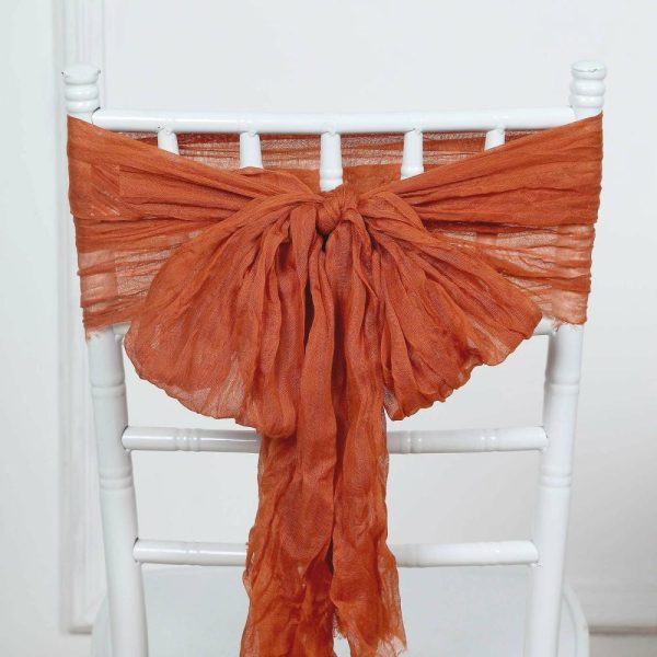 Rustic & Cheesecloth Sashes |  5 Pack Terracotta (Rust) Gauze Cheesecloth Boho Chair Sashes – 16″ x 88″