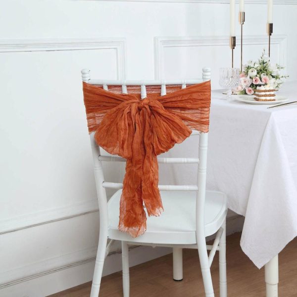 Rustic & Cheesecloth Sashes |  5 Pack Terracotta (Rust) Gauze Cheesecloth Boho Chair Sashes – 16″ x 88″