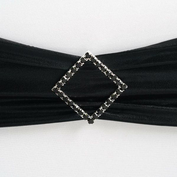 Sash Pins & Brooches |  2″ Black Diamond Metal Chair Sash Bow Pin, Rhinestone Chair Wrap Band Buckle Brooch