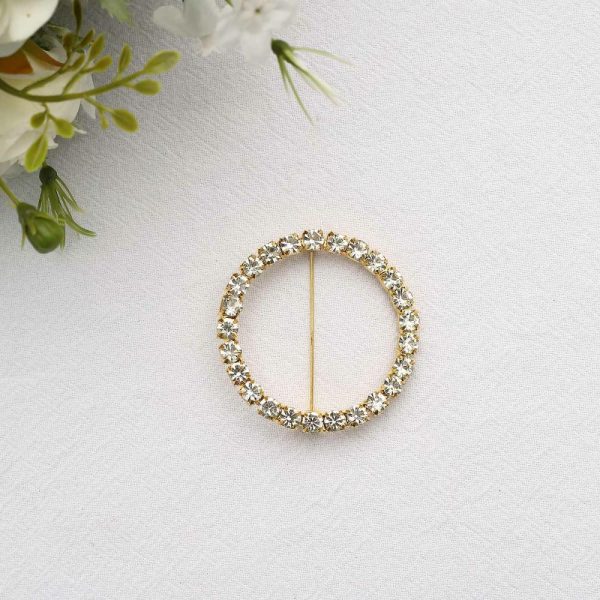 Sash Pins & Brooches |  2″ Gold Diamond Circle Metal Chair Sash Bow Pin, Rhinestone Chair Wrap Band Buckle Brooch