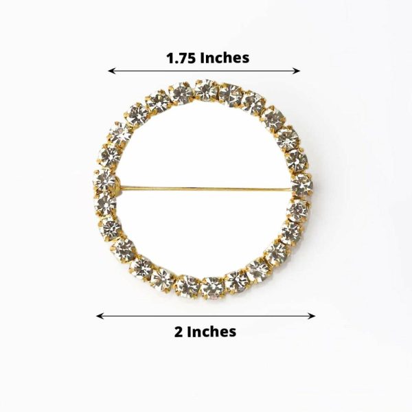 Sash Pins & Brooches |  2″ Gold Diamond Circle Metal Chair Sash Bow Pin, Rhinestone Chair Wrap Band Buckle Brooch